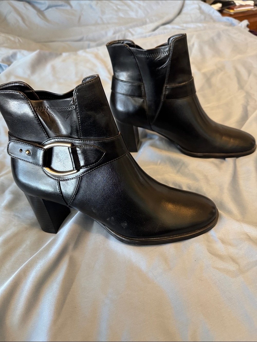 Classic Black Leather 3 inch Ankle Boots with Decorative Buckle